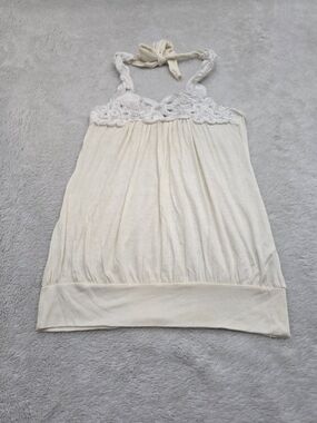 Pretty Good Cream Halter Top with Delicate Lace Detail
